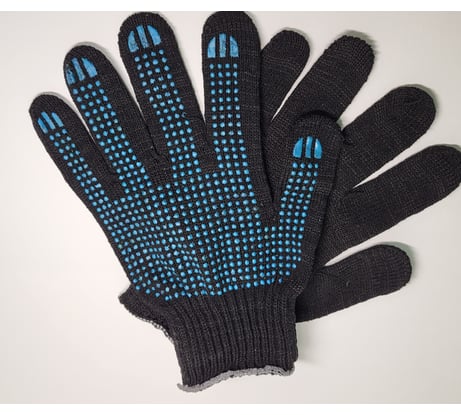 Перчатки с пвх R2R х/б, 10 класс, 5 нитей, черные, 100 пар 0507-100