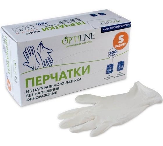 Латексные неопудренные перчатки Optiline р.S, 100 шт 27-2121