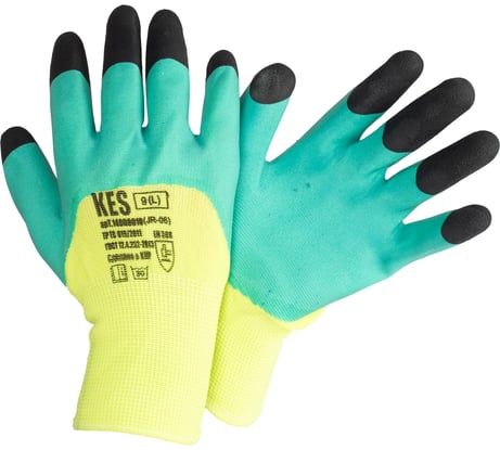 Усиленные перчатки из полиэстера КЭС, двойной латексный облив, размер 9/L, 12шт КЭС 14000028