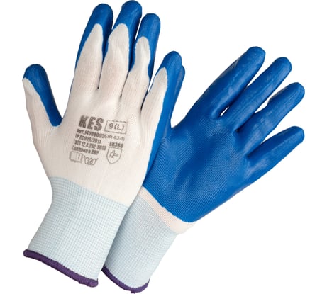 Перчатки из полиэстера КЭС, гладкий нитрильный облив ладони, размер 9/L, 12шт 14000021