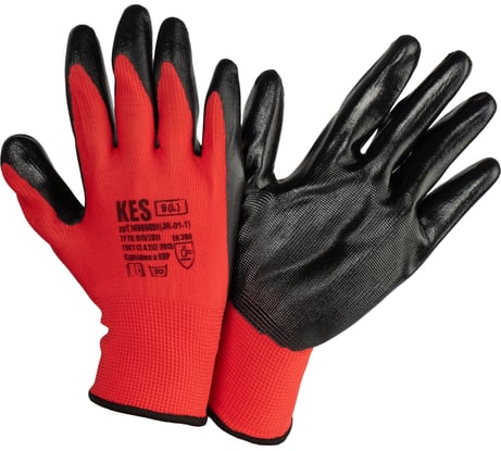 Перчатки из полиэстера КЭС, латексный облив ладони, размер 9/L, 12шт 14000019