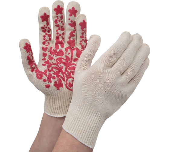 Перчатки х/б с ПВХ покрытием Gigant Цветы 13 класс вязки, 10 пар G-095 1