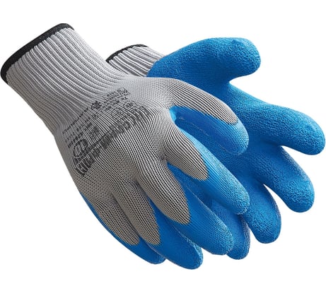 Зимние трикотажные двойные перчатки Ампаро София Фрост с латексным покрытием, серо-синие, р.10 428480-10