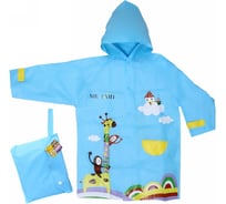 Дождевик-плащ Добросад Веселые приключения-Жирафик с капюшоном, регулируемый манжет, голубой, размер L(78*52см) 835-857