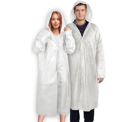 Дождевик-плащ ОФИСМАГ белый, на кнопках, EVA многоразовый прочный, чехол, универсальный р-р, SHAMAANI 610935