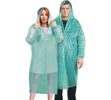 Дождевик плащ ОФИСМАГ зеленый на кнопках полиэтиленовый, универсальный размер, SHAMAANI 610930