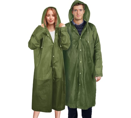 Дождевик плащ ОФИСМАГ зеленый на кнопках EVA многоразовый прочный, чехол, универсальный р-р, SHAMAANI 610933