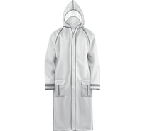 Дождевик-плащ прочный из EVA белый со светоотражающими кантом и полосами на кнопках с прозрачным капюшоном и карманами Nadzor 130 мкм 147344