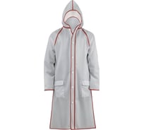 Дождевик-плащ прочный из EVA белый с красным кантом на кнопках с прозрачным капюшоном и карманами Nadzor 130 мкм 147343