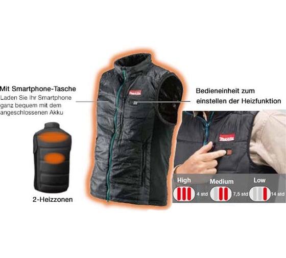 Жилет с подогревом Makita 10.8В, Li-ion, р.M CV101DZM