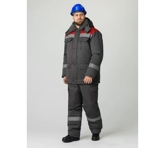 Костюм зимний ФАКЕЛ Титан-Ультра IMP ткань Смесовая, 240 г/кв. м, п/к, темн. серый/красный, размер 52-54, рост 170-176 87490375.011