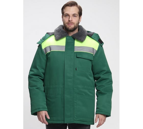 Куртка зимняя ФАКЕЛ Бригада NEW ткань Смесовая, 210 г/кв. м, зеленый/лимонный, размер 68-70, рост 182-188 87487711.014