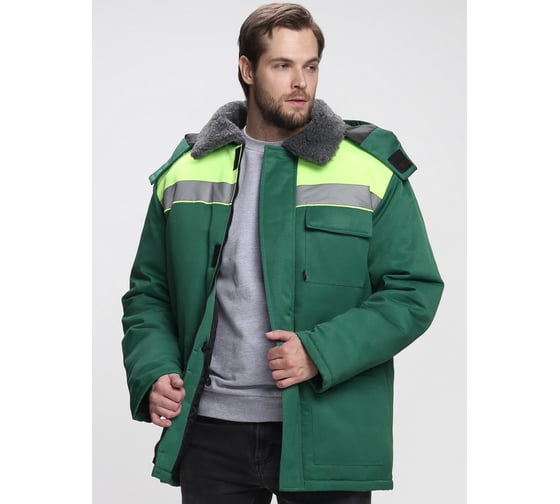 Куртка зимняя ФАКЕЛ Бригада NEW ткань Смесовая, 210 г/кв. м, зеленый/лимонный, размер 68-70, рост 182-188 87487711.014