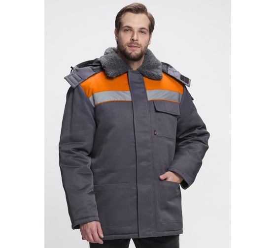 Куртка зимняя ФАКЕЛ Бригада NEW ткань Смесовая, 210 г/кв. м, темн. серый/оранжевый, размер 48-50, рост 170-176 87468243.002