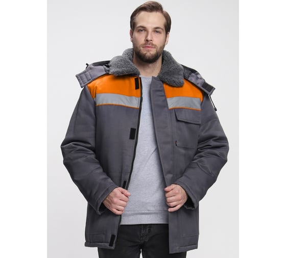 Куртка зимняя ФАКЕЛ Бригада NEW ткань Смесовая, 210 г/кв. м, темн. серый/оранжевый, размер 64-66, рост 170-176 87468243.006