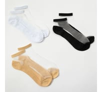 Набор стеклянных носков MINAKU "Француженка" размер 35-37 (22-25 см), цвет белый/бежевый/черный, 3 пары 4601658