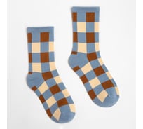 Носки MINAKU "Клетка" цвет синий/бежевый, размер 36-41 (23-27 см) 6887313