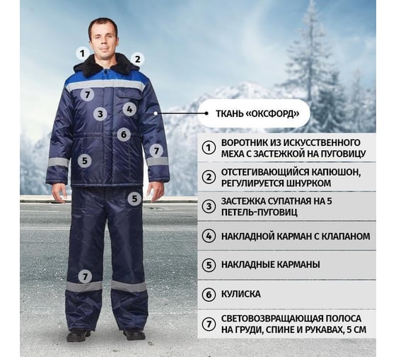 Куртка рабочая зимняя мужская Комус з32-КУ синий/васильковый, оксфорд, р. 64-66, рост 170-176 826192