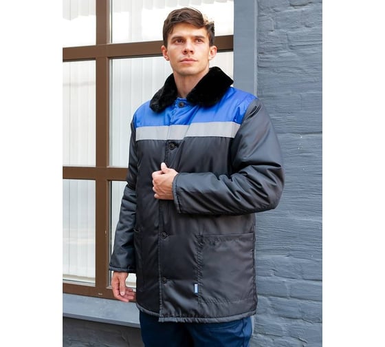 Куртка утепленная ООО ГУП Бисер Работник BLUE Оксфорд черный/василек/СВП, размер 128-132, рост 182-188 4660391424883 1