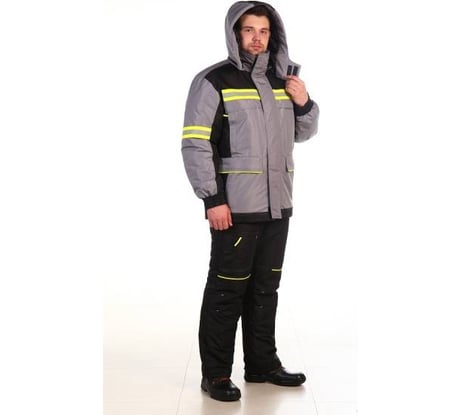 Куртка утепленная ООО ГУП Бисер Премьер Таслан серый/черный/СВП лимон, размер 104-108, рост 170-176 4660391426214