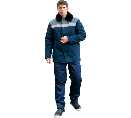 Куртка утепленная ООО ГУП Бисер Работник COTTON Оксфорд темно-синий/серый/СВП, размер 128-132, рост 182-188 4660391424678 1