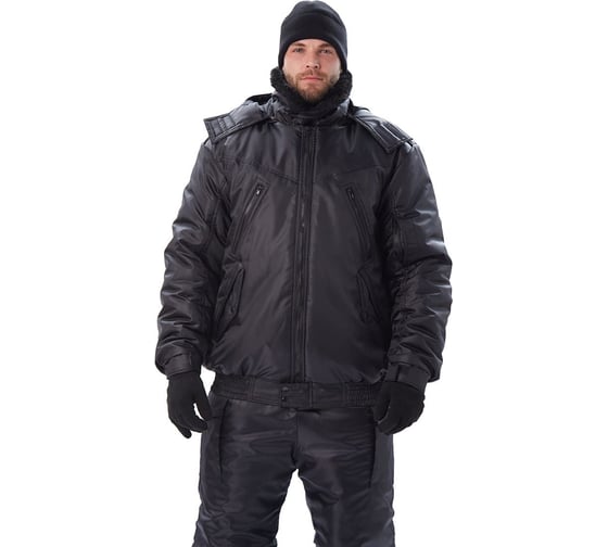 Куртка мужская зимняя на поясе URSUS "Охрана" черная, с капюшоном КУР617-280/64-66, 170-176 1