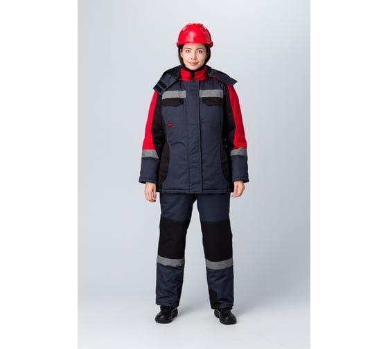 Зимний женский костюм с полукомбинезоном Факел Вектрон-2 СОП У. (ткань смесовая, 240) черный/красный/серый 87491680.011
