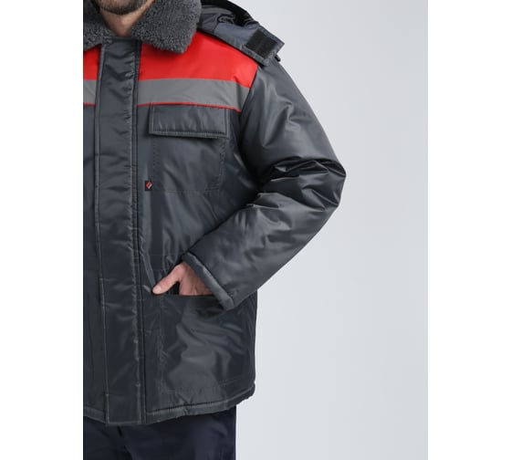 Куртка зимняя ФАКЕЛ Бригада NEW (тк.Оксфорд), темно-серый/красный 87491239.009