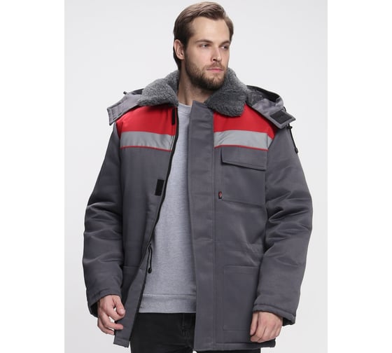 Куртка зимняя ФАКЕЛ Бригада NEW ткань смесовая, 210г/м2, темно-серый/красный 87466431.015