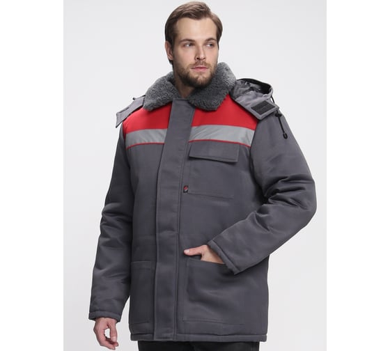 Куртка зимняя ФАКЕЛ Бригада NEW ткань смесовая, 210г/м2, темно-серый/красный 87466431.019