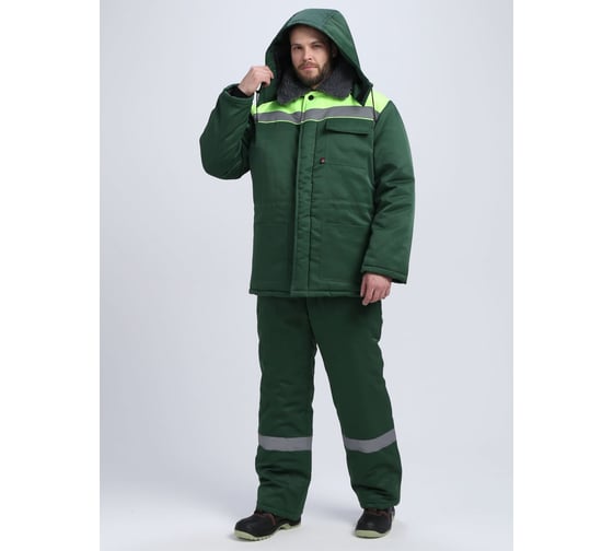 Костюм зимний ФАКЕЛ Труженик-Ультра СОП ткань смесовая, 210 г/м2, брюки, темно-зеленый/лимонный 87491264.011 1