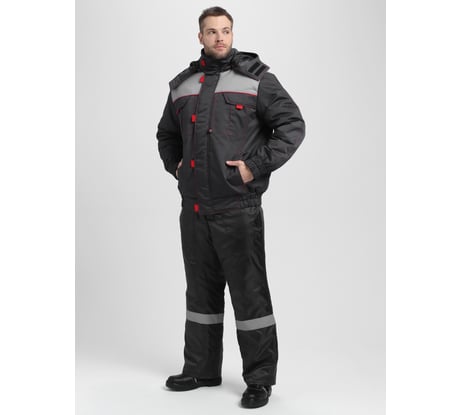 Зимняя куртка укороченная Факел Флофт Премиум (ткань смесовая, 240), т.серый/св.серый/красный 87491754.010