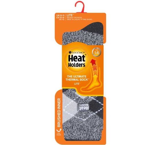 Термоноски мужские Heat Holders LITE р 39-45, charcoal/mid grey argyle LTMHH504CHA