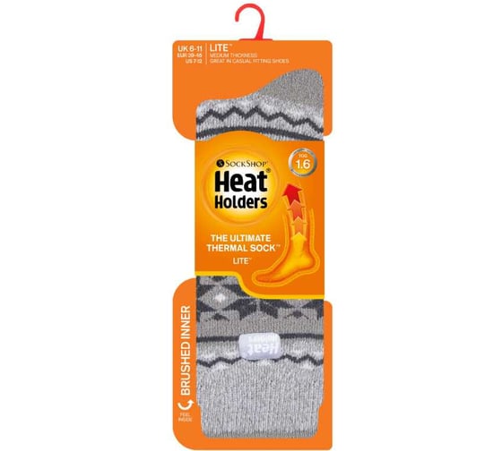 Термоноски мужские Heat Holders LITE р 39-45, charcoal-grey fairisle LTMHH506GRY