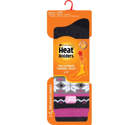 Женские термоноски Heat Holders LITE, 37-42, black/charcoal fairisle LTLHH556CHA