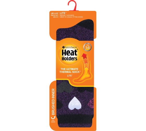 Женские термоноски Heat Holders LITE, 37-42, purple/black heart LTLHH558PUR