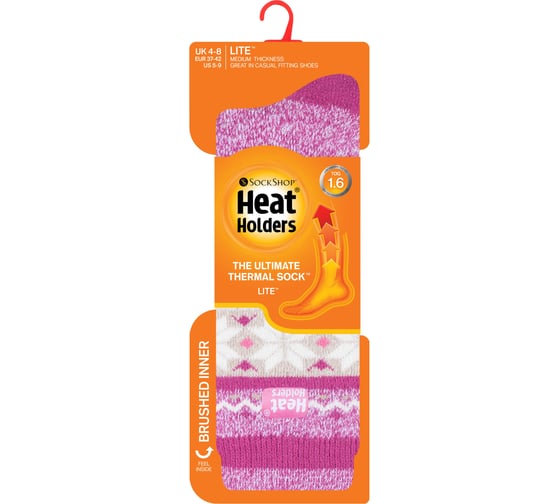 Женские термоноски Heat Holders LITE, 37-42, raspberry/white fairisle LTLHH556RAS