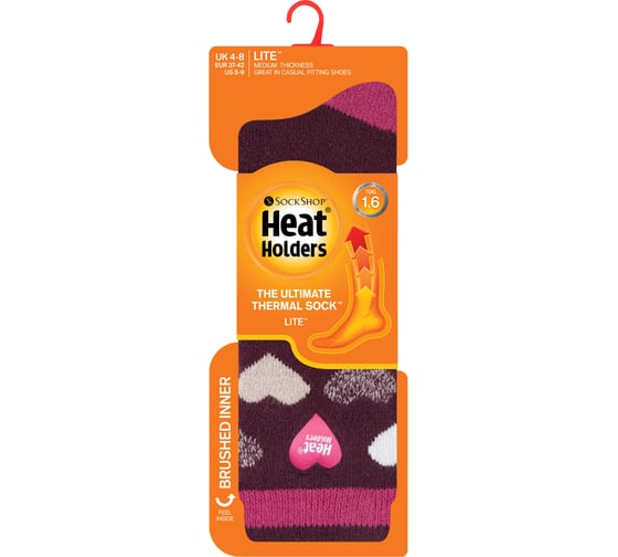 Женские термоноски Heat Holders LITE, 37-42, wine/raspberry heart LTLHH558WNE