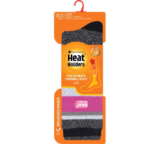 Женские термоноски Heat Holders LITE, 37-42, black/raspberry stripe LTLHH555BLK