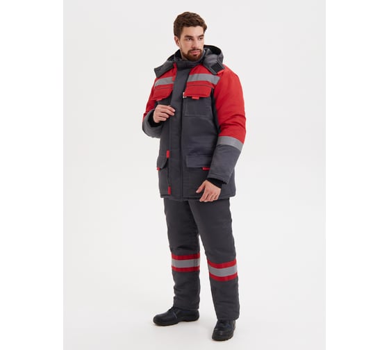 Костюм РАССО утеплённый "НОВА" куртка+полукомбинезон, цвет серый/красный, р 44-46/182-188 75640 (44/182)