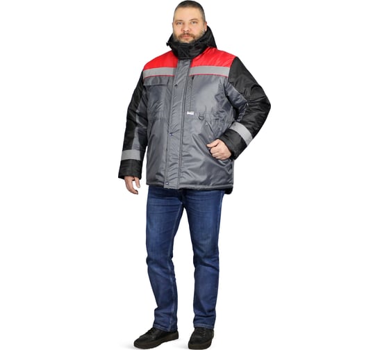 Куртка утеплённая РАССО "Глобус", тк. оксфорд, цв. сер/черн/красн, р.48-50/194-200 77292 (48/194) 1