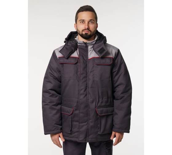 Куртка мужская зимняя Эпицентр Кур703 ткань Твил, цвет темно-серый, светло-серый с красным кантом без СОП 48-50/170-176 Кур703СеСеКрТВ Кур703.ССК,4610375939117 1