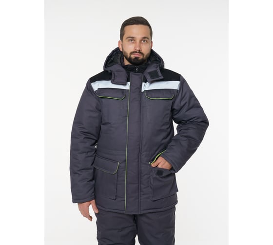 Куртка мужская зимняя Эпицентр Кур703 ткань Твил, цвет темно-серый, черный с лимонной отделкой СОП 52-54/182-188 Кур703СеЧеЛиТВС Кур703.СЧЛС,4610375936949 1