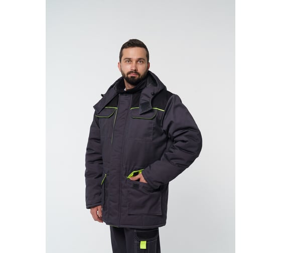 Куртка мужская зимняя Эпицентр Кур703 ткань Твил, цвет темно-серый, черный с лимонной отделкой СОП 64-66/182-188 Кур703СеЧеЛиТВС Кур703.СЧЛС,4610375937069 1