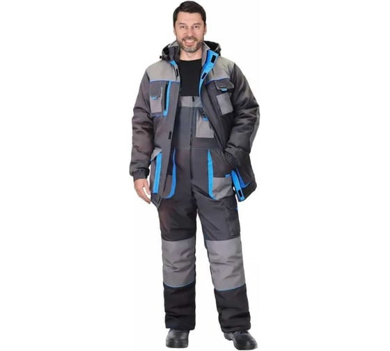 Костюм СИРИУС ДВИН зимний, куртка удлиненная, темно-серый, серая и голубая отделка р.104-108/182-188 150243 1