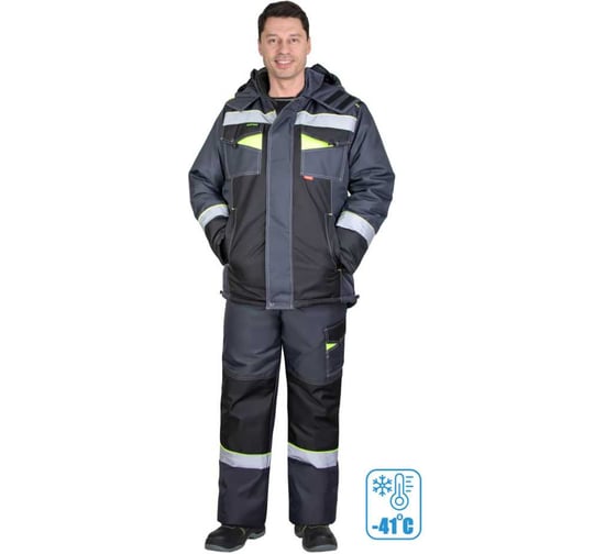 Костюм СИРИУС ХОВАРД-М зимняя куртка, брюки, темно-серый с черной и лимонной отделкой и СОП50 мм, р 104-108/170-176 153988 1