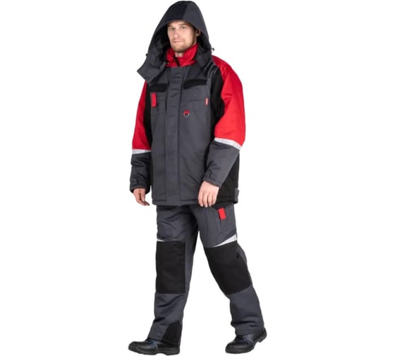 Костюм рабочий FORT Фаворит-Мега утепленный, куртка+полукомбинезон, темно-серый+черный+красный 48-50/170-176 00501445404 1