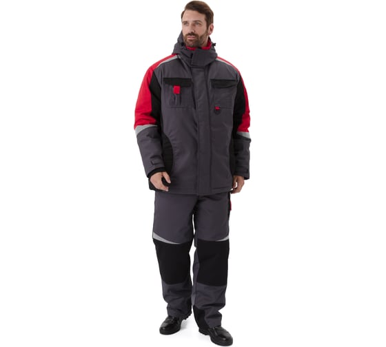Костюм зимний URSUS ВЕКТОР IV класс, куртка-полукомбинезон КОС808-темно-серый/черный/красный/64-66, 170-176 1