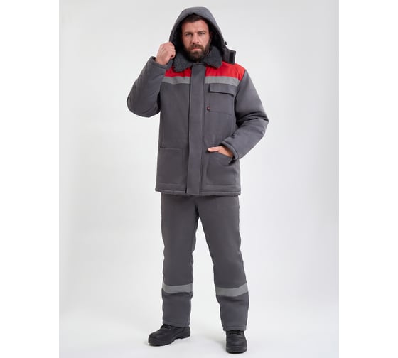 Костюм зимний Факел Квайл-1 СОП (тк.Смесовая,210) брюки, т.серый/красный 87486242.039
