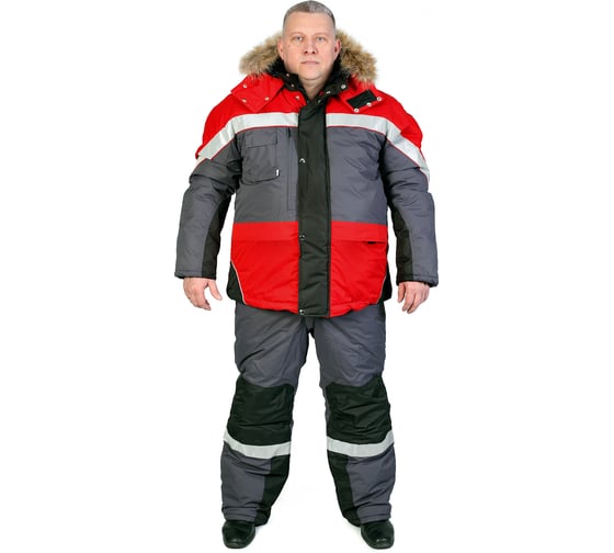 Мужской утепленный костюм АМПАРО Адмирал серый/красный/черный, р. 52-54, рост 182-188 Кос307 104-108/182-188